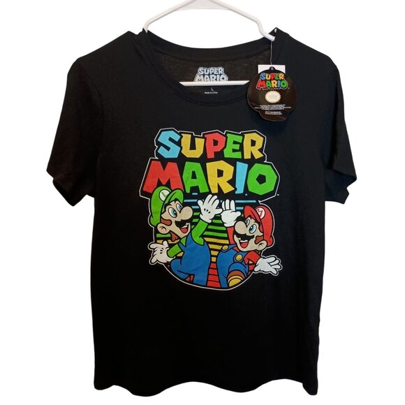 Super Mario Bros Other - Boys Super Mario Bros Mario And Luigi High Five Graphic Short Sleeve Shirt Sz. L